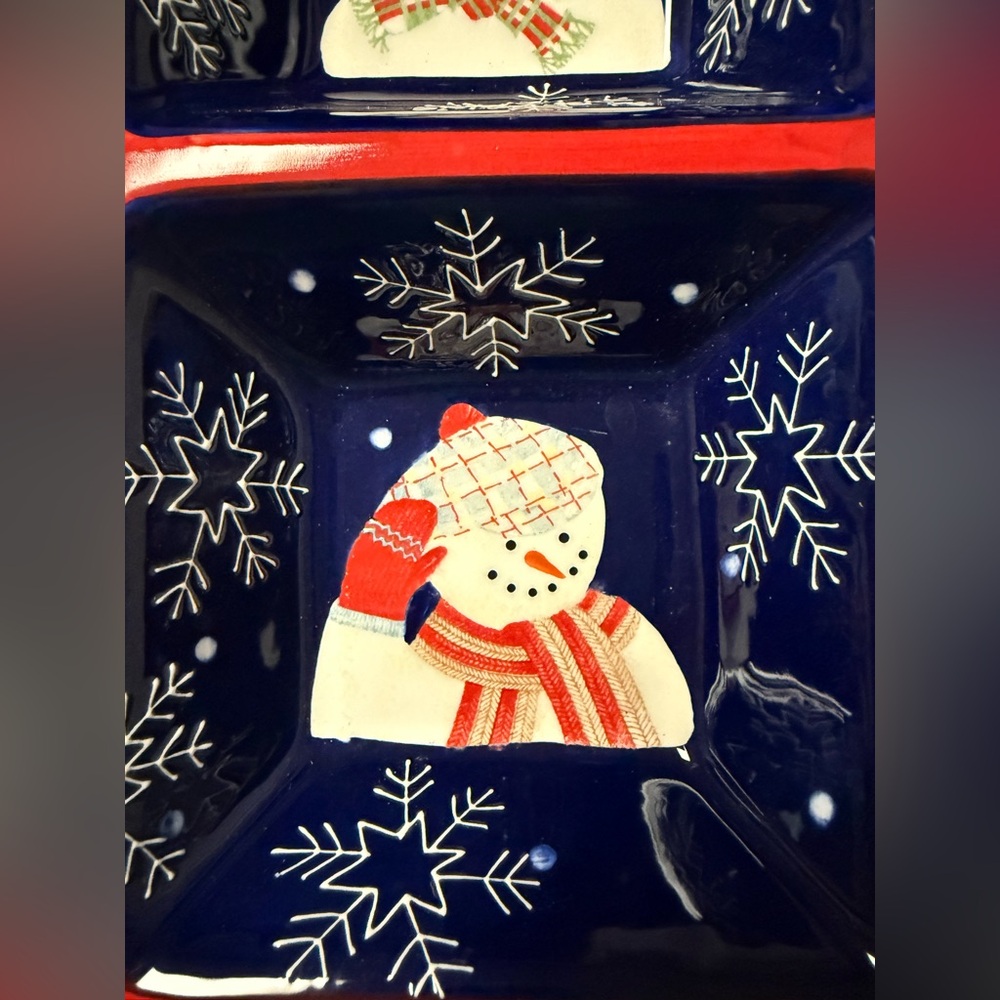 Snowman Holiday Dish Set with Red and Blue Accents - Picture 4 of 6